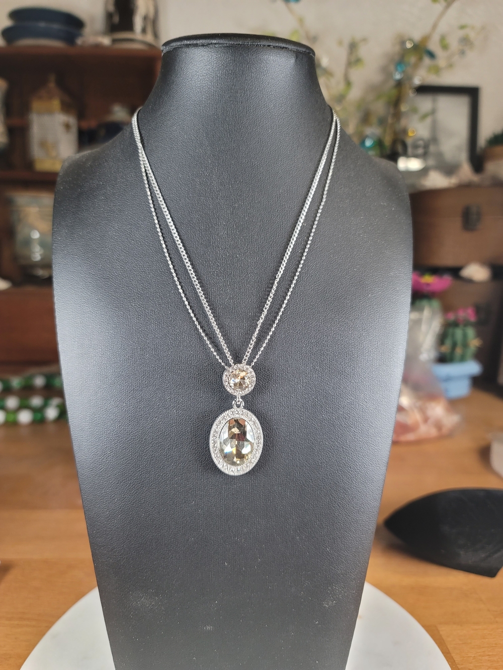 paparazzi Silver-Tone Double Strand Necklace with Champagne and Clear Crystals